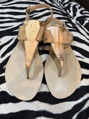Anna Luz Made in Brazil Metallic Rose Gold Leather Studded Sandals Size 11